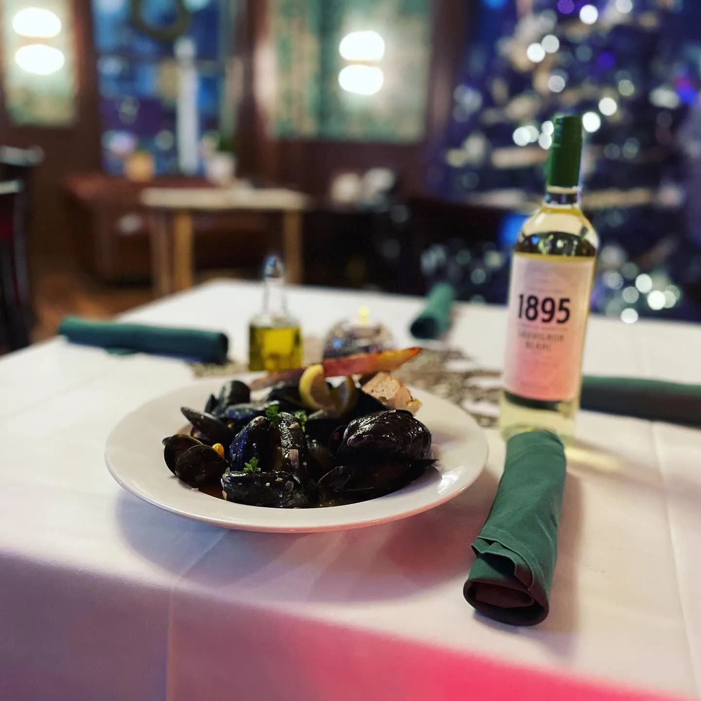 Photo of seafood on a dining table